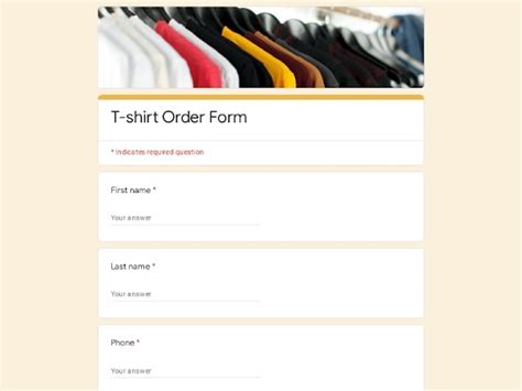 how to make a shirt order form in google forms