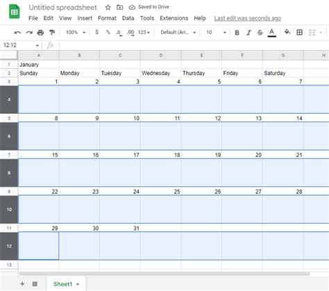 how to make a simple calendar in google sheets
