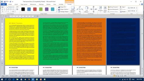 how to make a single page a different color in word