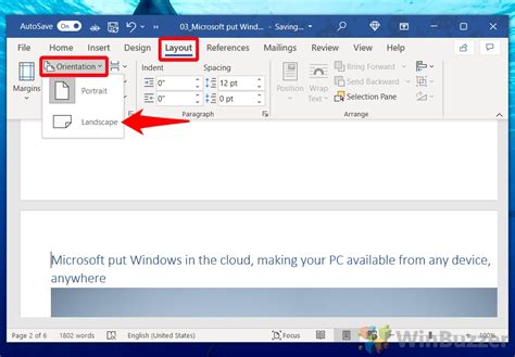 how to make a single page landscape orientation in word