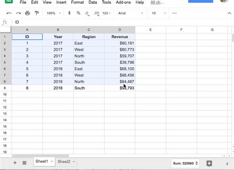 how to make a table format in google sheets