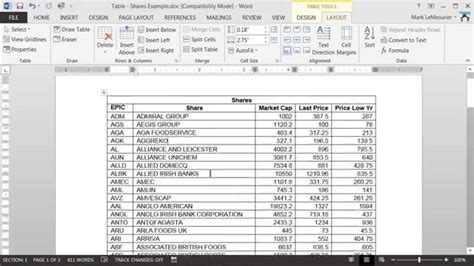 how to make a table in word with a header