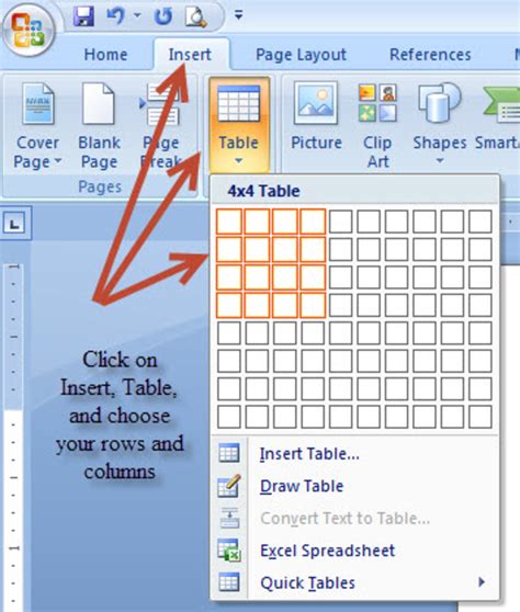 how to make a table in word with different columns and rows