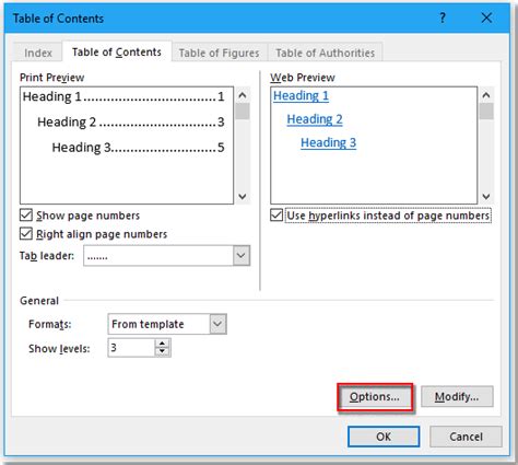 how to make a table of contents hyperlink in word