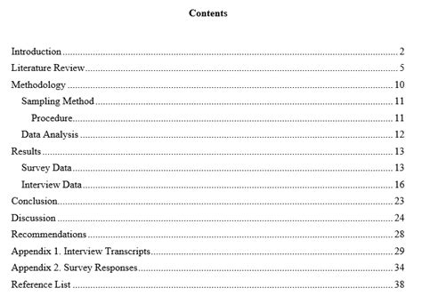 how to make a table of contents in apa 7