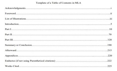 how to make a table of contents in mla format