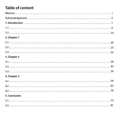 how to make a table of contents in thesis
