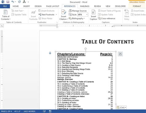 how to make a table of contents in word mobile