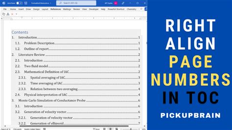 how to make a table of contents in word with page numbers