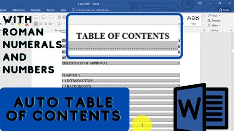 how to make a table of contents in word with roman numerals
