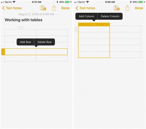 how to make a table on ipad notes