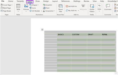 how to make a table on word ipad