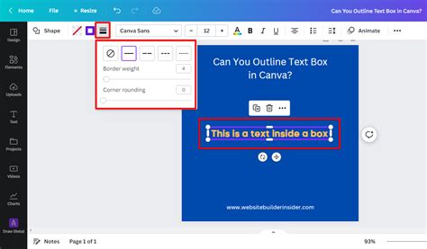 how to make a text box outline in canva