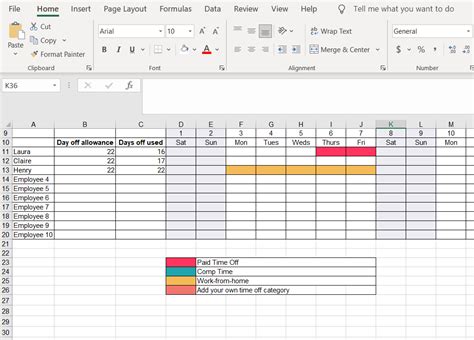 how to make a time off calendar in excel