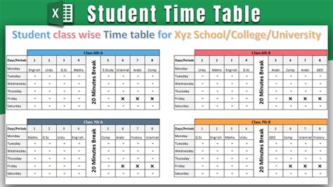 how to make a timetable for school students