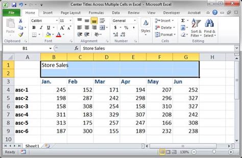 how to make a title go across cells in excel