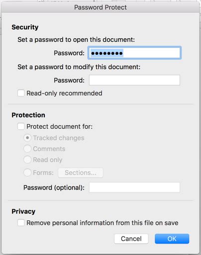 how to make a word doc password protected on mac