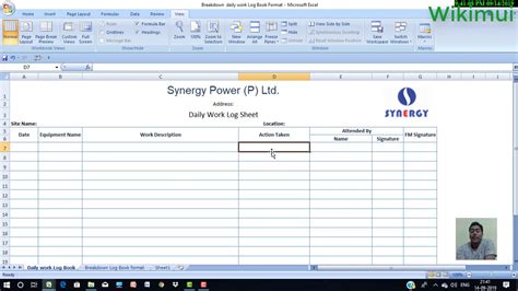 how to make a work log in excel