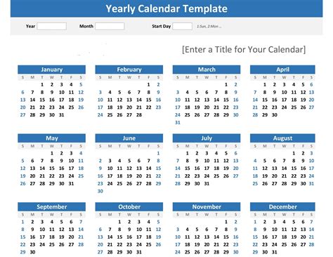 how to make a year at a glance calendar in excel