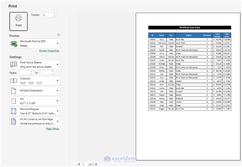 how to make all columns fit on one page when printed in excel