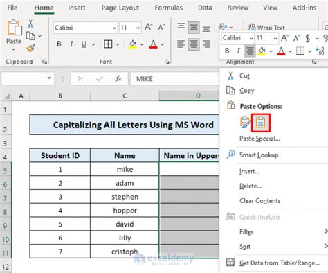how to make all words capitalized in excel