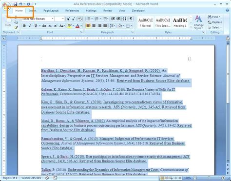 how to make an apa reference page in word