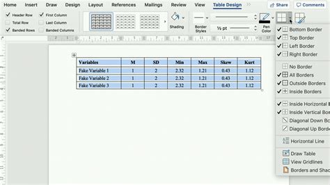 how to make an apa table in excel