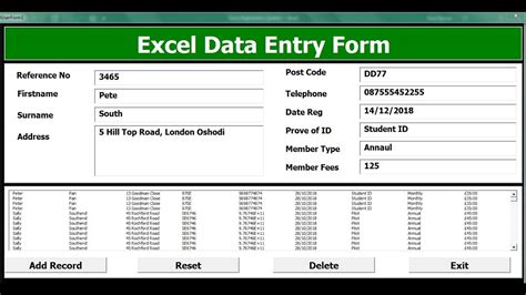 how to make an excel data entry form