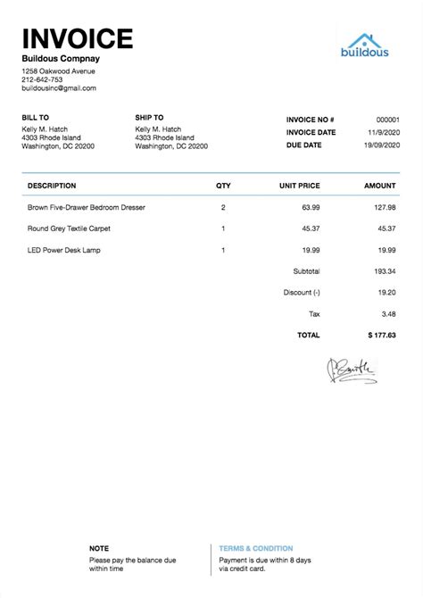 how to make an invoice for a service