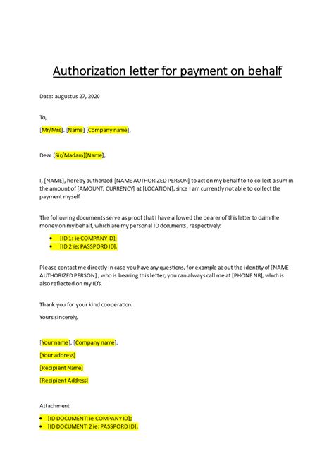 how to make authorization letter for payment