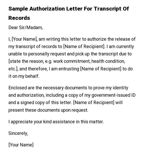 how to make authorization letter for transcript of records