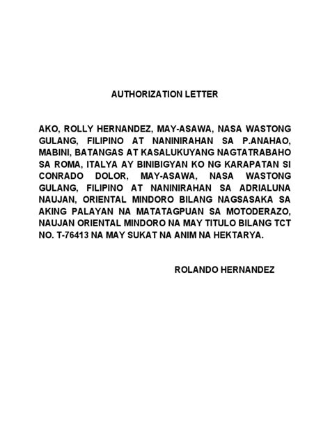how to make authorization letter tagalog version