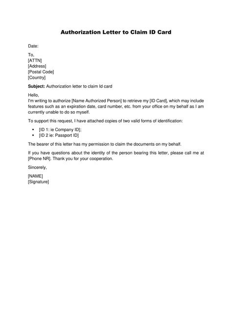 how to make authorization letter to claim my id
