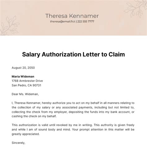how to make authorization letter to claim salary sample
