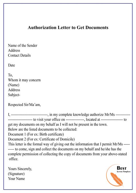 how to make authorization letter to process documents