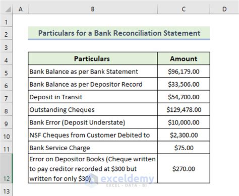 how to make bank reconciliation statement in excel