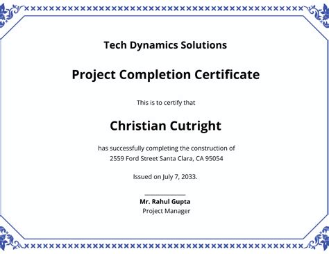 how to make certificate for project work