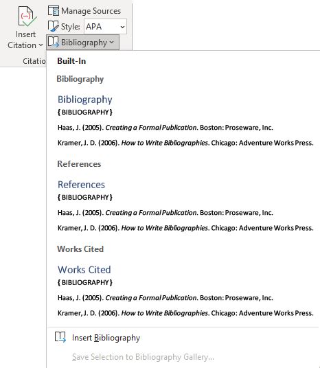 how to make citation list in word