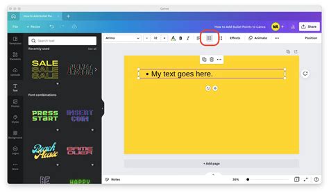how to make custom bullet points in canva