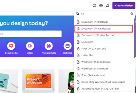how to make custom size in canva landscape