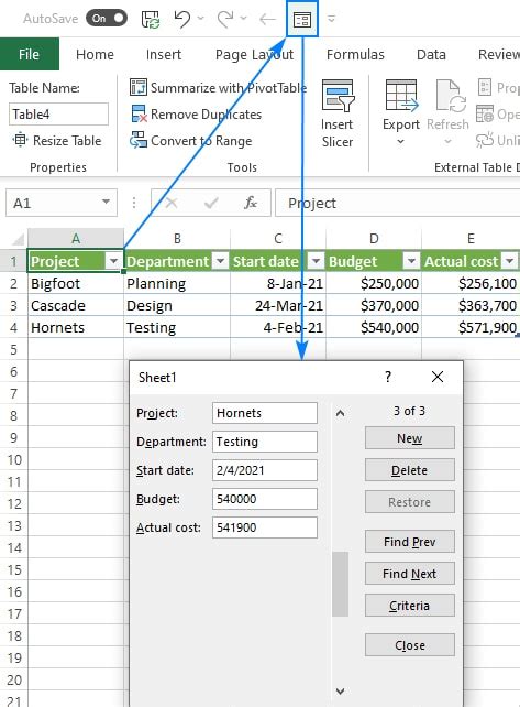 how to make data entry table in excel