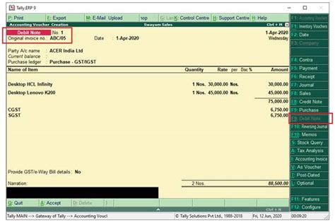 how to make debit note in tally erp 9