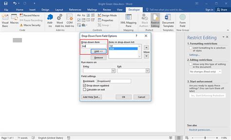 how to make drop down in word table