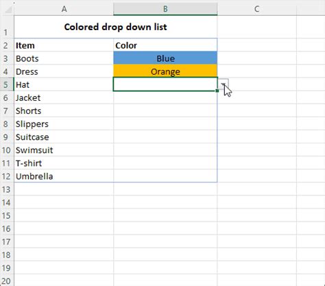 how to make drop down list in excel with color