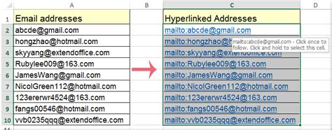 how to make email address hyperlink in excel