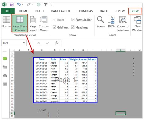 how to make excel only show one page