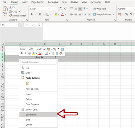 how to make excel row larger than 409