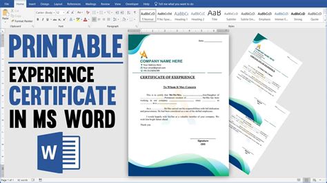 how to make experience certificate in ms word
