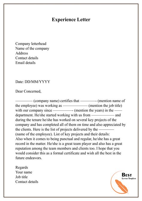 how to make experience letter in word