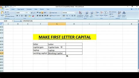 how to make first letter of word capital in excel